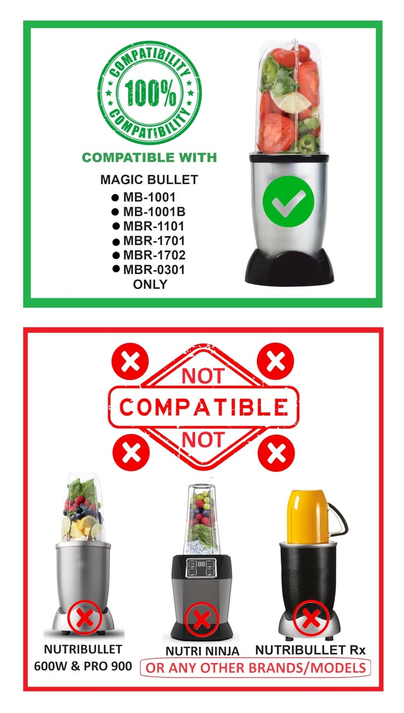 Blendin Replacement Tall Cups with Cross and Flat Blade Combo Compatible with Magic Bullet Blender MB-1001, MB-1001B, MBR-1101, MBR-1701, MBR-1702, MBR-0301 (2 Pack) - Image 2